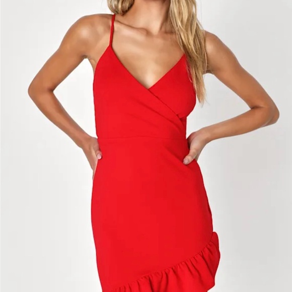 Lulu's Vibrant Red Mini Dress with Ruffle Hem - Picture 6 of 6